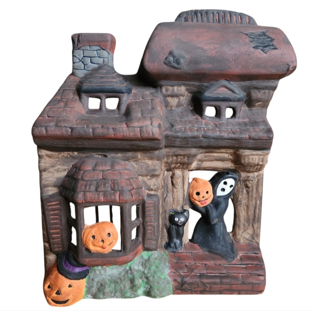 Vintage 1978 Lefauve Handpainted Ceramic Haunted House Halloween Ghost Pumpkin - Picture 2 of 16
